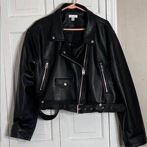 Topshop Black Faux Leather Biker Jacket